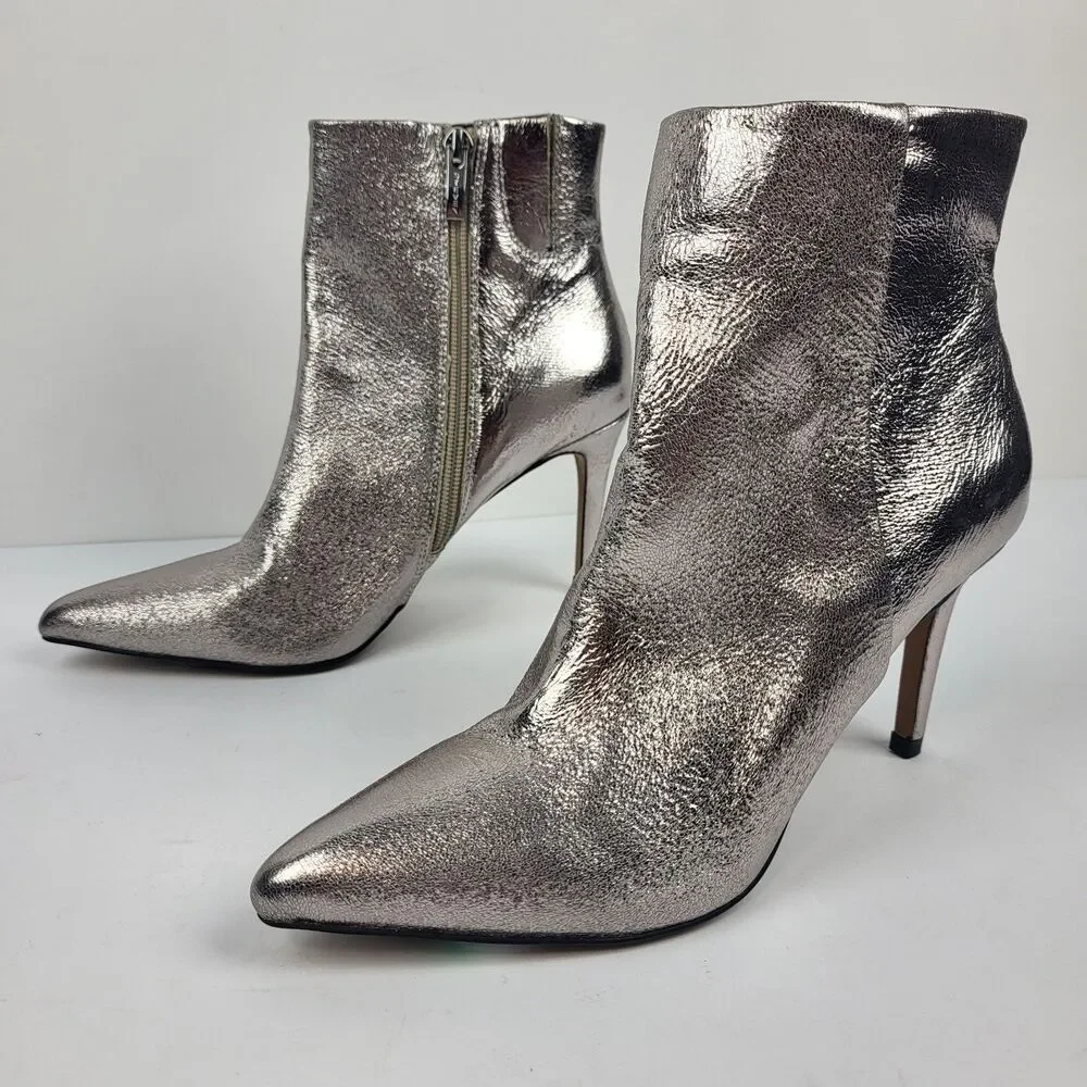 Steven New York Lizziey Ankle Boots Size 7M Silver Pointed Toe